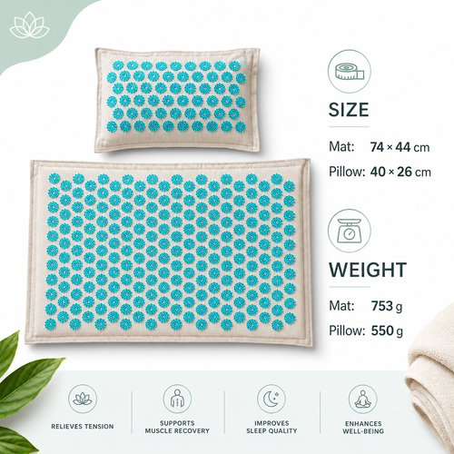 Premium Acupressure Mat with Pillow and Carry Bag Pain Relief, Better Sleep & Stress Reduction